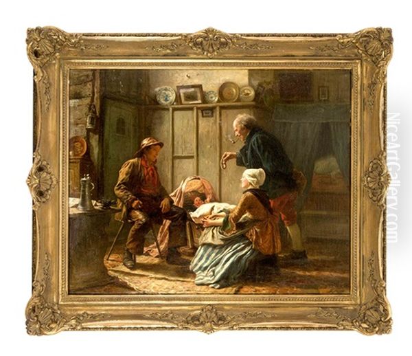 Interieurszene Mit Kinderkrippe Oil Painting by Carl Wilhelm Huebner