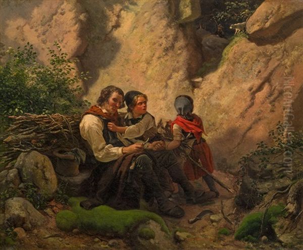 Reisigsammler Oil Painting by Carl Wilhelm Huebner