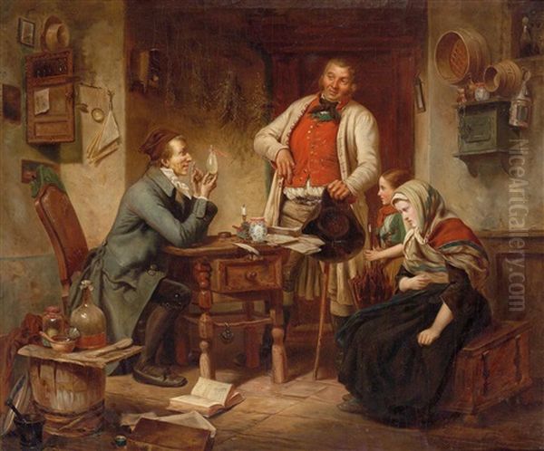 Ein Besuch Beim Doktor Oil Painting by Carl Wilhelm Huebner