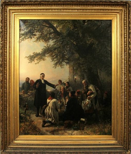 The Sermon Oil Painting by Carl Wilhelm Huebner