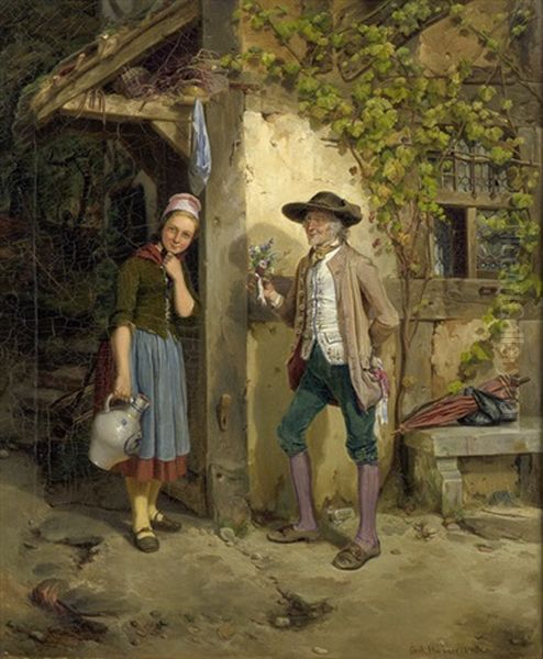 Der Antrag Oil Painting by Carl Wilhelm Huebner