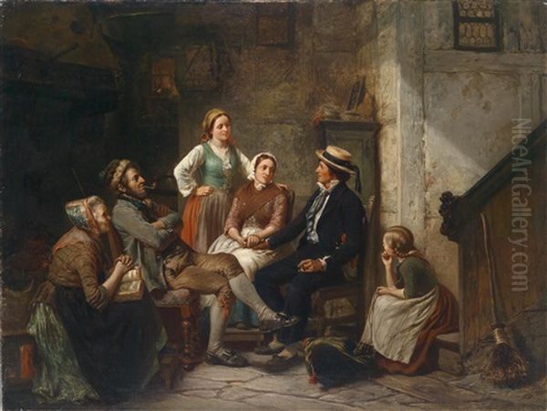 Heimkehr Des Jungen Seemanns Oil Painting by Carl Wilhelm Huebner