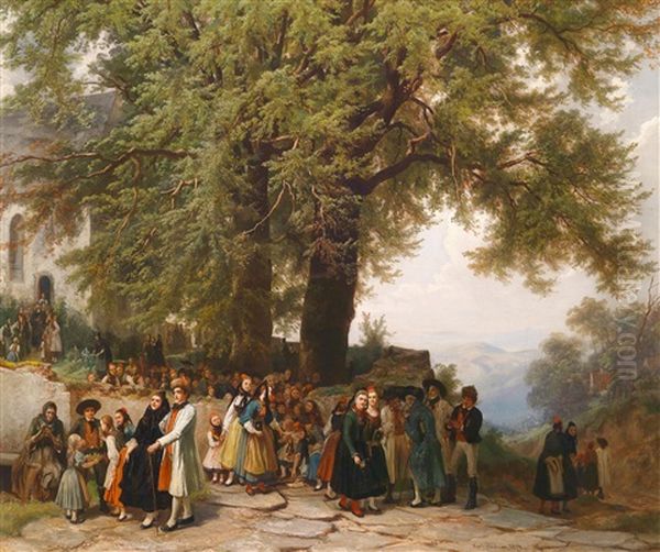 Nach Dem Kirchgang Oil Painting by Carl Wilhelm Huebner