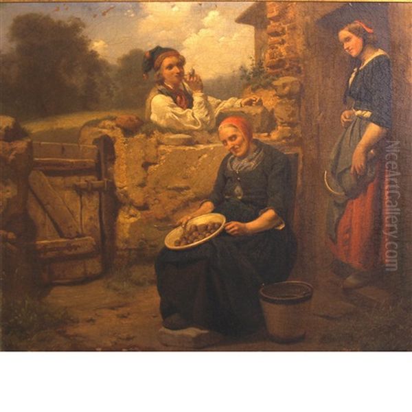 An Afternoon Respite Oil Painting by Carl Wilhelm Huebner