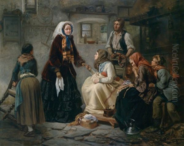 Besuch Der Herrschaftlichen Dame Oil Painting by Carl Wilhelm Huebner