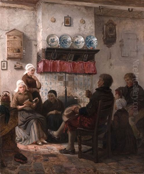 Die Sonntagslekture In Der Hollandischen Stube Oil Painting by Carl Wilhelm Huebner