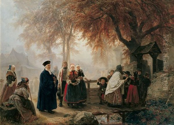 Der Kirchgang Oil Painting by Carl Wilhelm Huebner