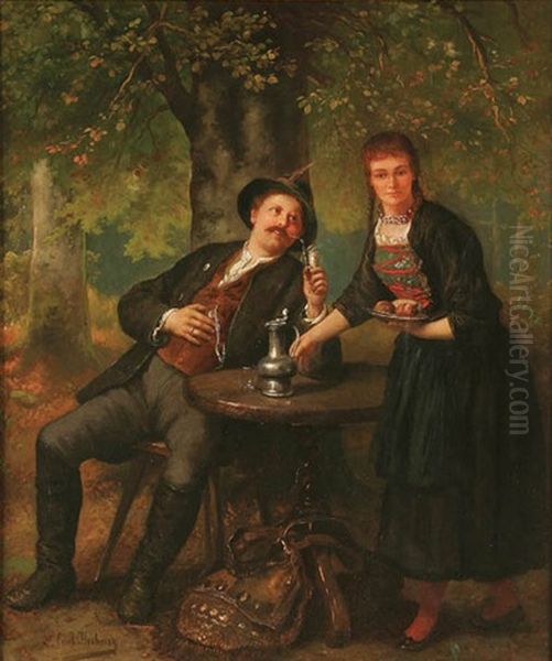 A Good Meal Oil Painting by Carl Wilhelm Huebner