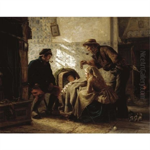 The New Arrival Oil Painting by Carl Wilhelm Huebner