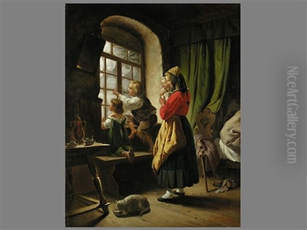 Der Erste Schnee Oil Painting by Carl Wilhelm Huebner