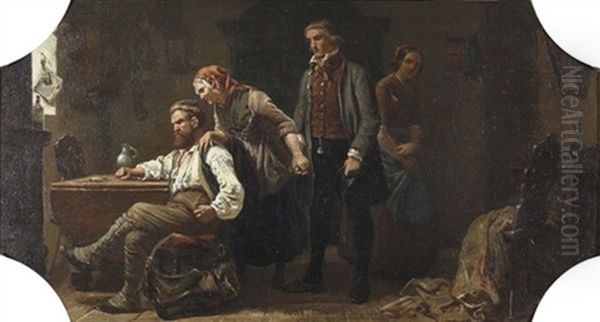 Die Aufwartung Oil Painting by Carl Wilhelm Huebner