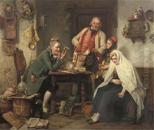 A Visit To The Doctor Oil Painting by Carl Wilhelm Huebner