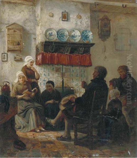 The Attentive Audience Oil Painting by Carl Wilhelm Huebner