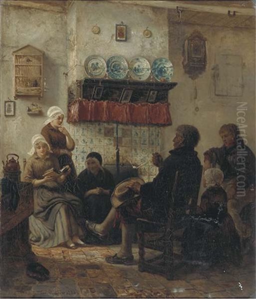 The Attentive Audience Oil Painting by Carl Wilhelm Huebner