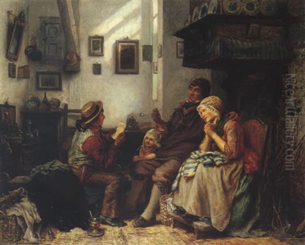 Familienszene Oil Painting by Carl Wilhelm Huebner