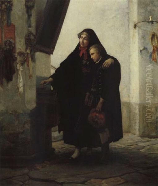 Das Scherflein Der Witwe Oil Painting by Carl Wilhelm Huebner