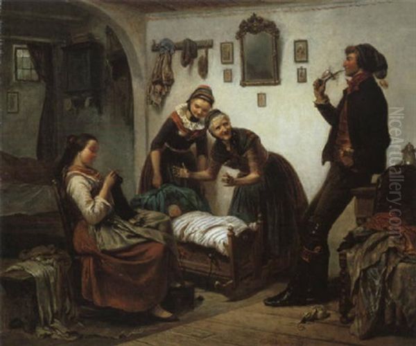 Familiengluck Oil Painting by Carl Wilhelm Huebner