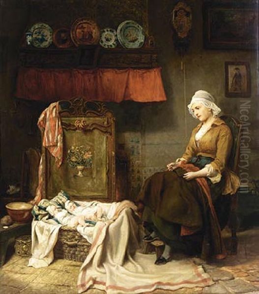 Maternal Pride Oil Painting by Carl Wilhelm Huebner