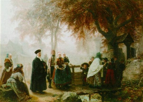 Church-going Oil Painting by Carl Wilhelm Huebner