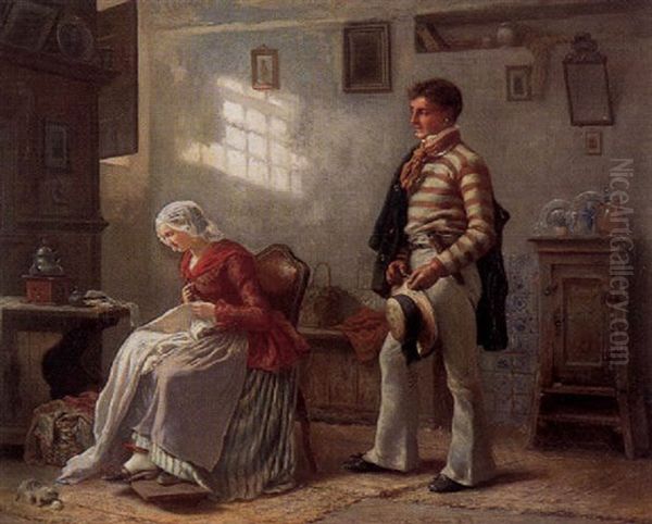 Der Freiersmann (der Heiratsantrag) Oil Painting by Carl Wilhelm Huebner