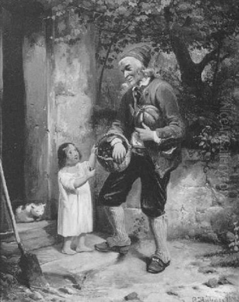 A Visit From Grampa Oil Painting by Carl Wilhelm Huebner