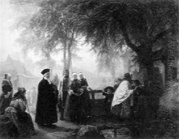 The Village Procession Oil Painting by Carl Wilhelm Huebner