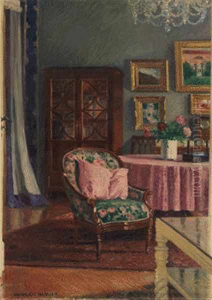 Interieur Oil Painting by Heinrich (Ed. Julius H.) Huebner