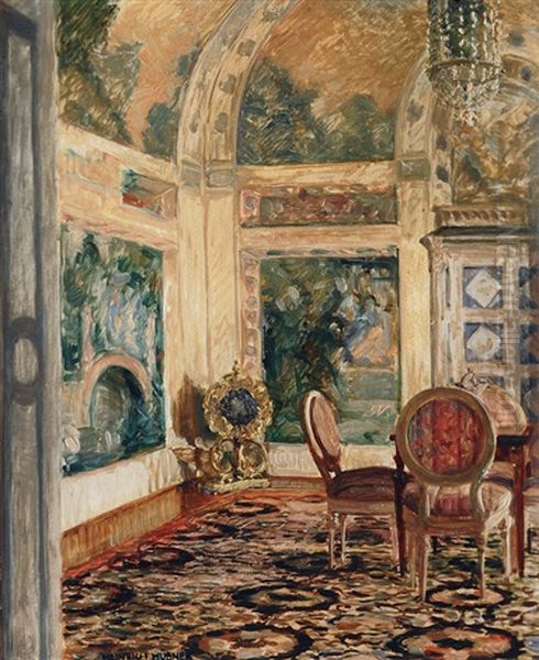 Palace Interior Oil Painting by Heinrich (Ed. Julius H.) Huebner