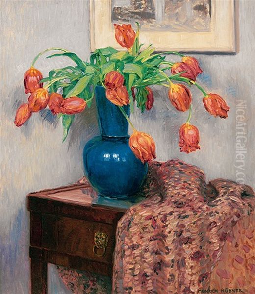 Tulpen In Blauer Vase Oil Painting by Heinrich (Ed. Julius H.) Huebner