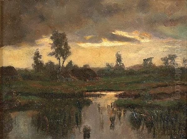 Marsh Sunset Oil Painting by Heinrich (Ed. Julius H.) Huebner