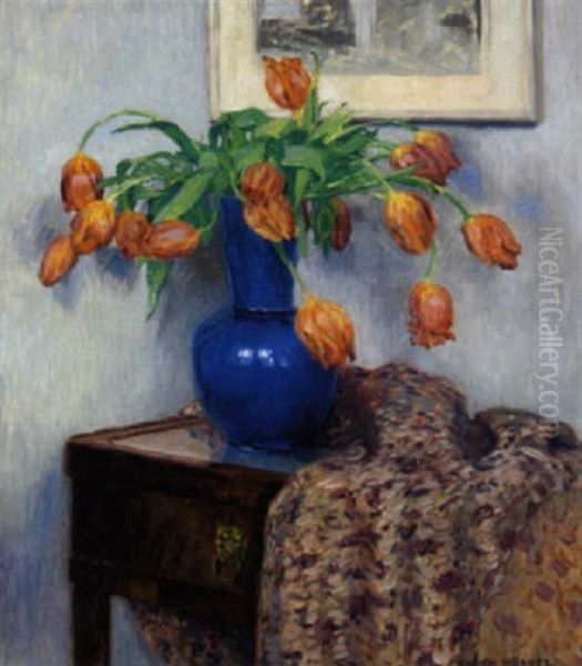 Tulpenstraus Oil Painting by Heinrich (Ed. Julius H.) Huebner