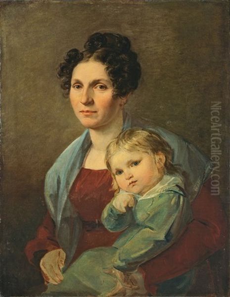 Karoline Carus Mit Ihrem Enkel Wolfgang Rietschel Oil Painting by Julius (Rudolf Jul. Benno) Huebner