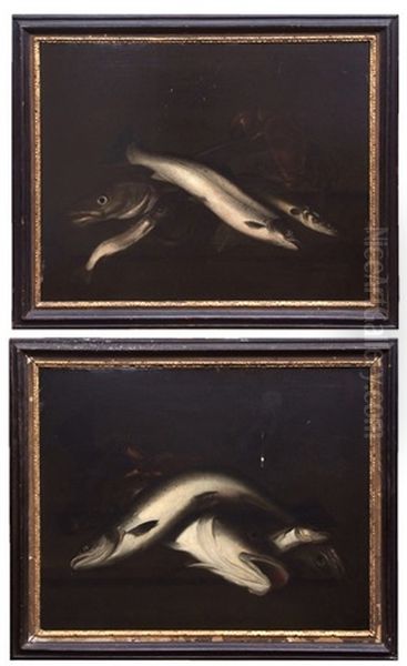 Still Life Studies Of Fish And Crab And Lobster Oil Painting by Louis (Lewis) Hubner