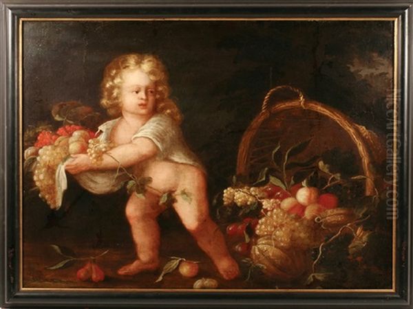 A Study Of A Putto With Fruit Oil Painting by Louis (Lewis) Hubner