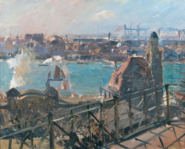 Landungsbrucken, Hamburg Oil Painting by Ulrich Huebner