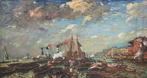 Hamburger Hafen Oil Painting by Ulrich Huebner