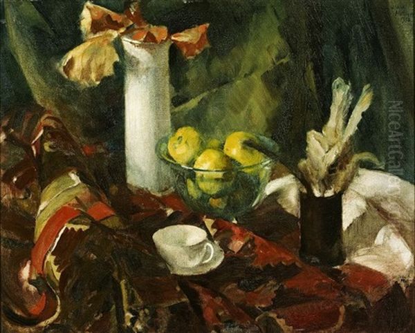 Stilleben Mit Obstschale Und Tasse Oil Painting by Ulrich Huebner