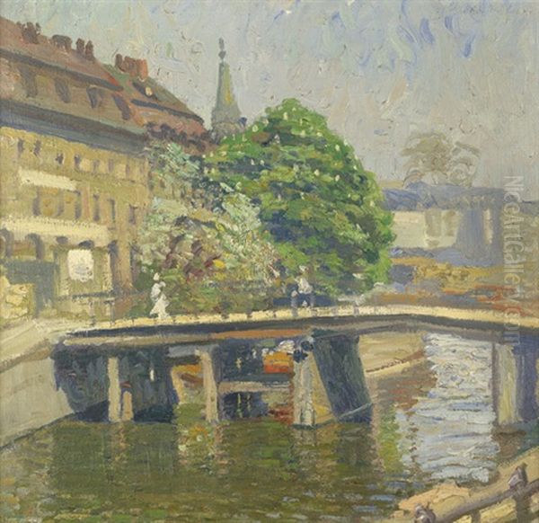 Blick Auf Die Fischerinsel In Berlin Mit Kastanienbaum Oil Painting by Ulrich Huebner