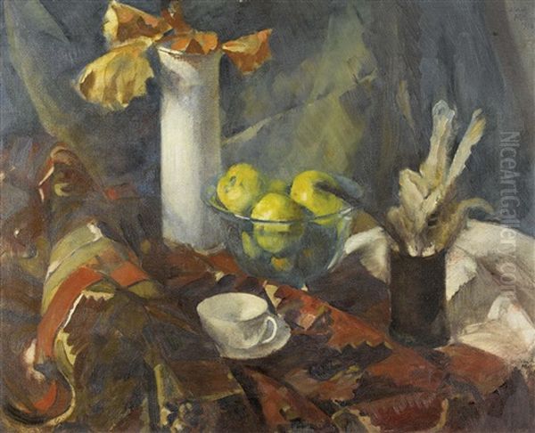 Stillleben Mit Obstschale Und Tasse Oil Painting by Ulrich Huebner