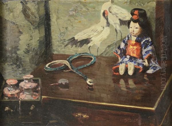 Untitled (still-life With Doll) Oil Painting by Ulrich Huebner