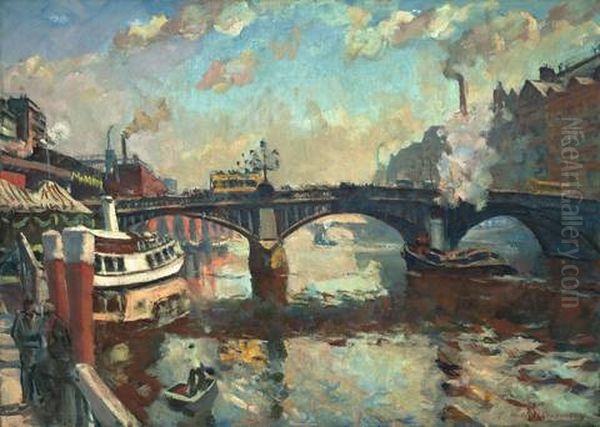 Blick Auf Die Jannowitzbrucke In Berlin Oil Painting by Ulrich Huebner