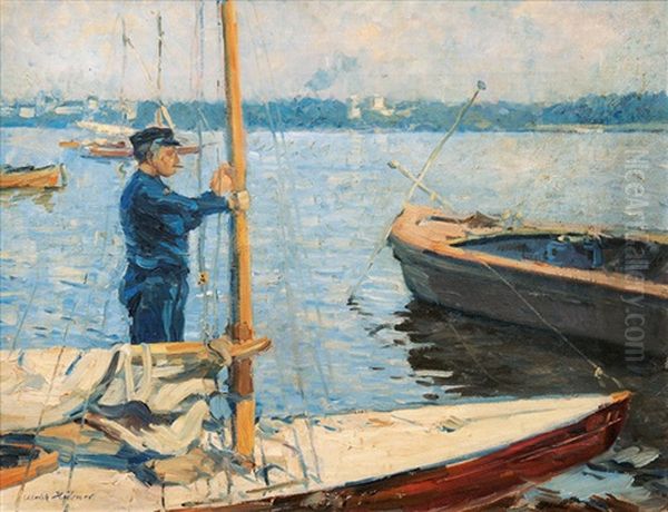 Boats On The Ausenalster Oil Painting by Ulrich Huebner