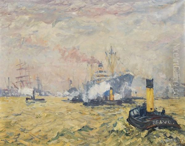 Port Of Hamburg Oil Painting by Ulrich Huebner