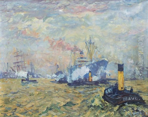 Port Of Hamburg Oil Painting by Ulrich Huebner