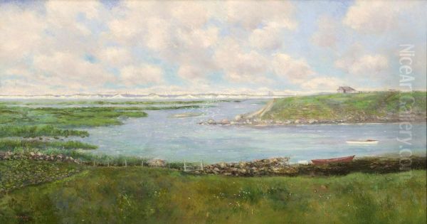 Entrance To Town Cove, Orleans With North Beach And Eastham Beyond Oil Painting by Alfred T. Barraud