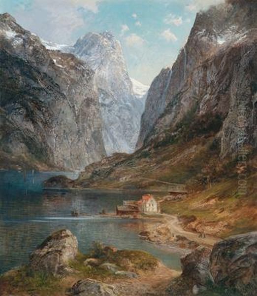 Norwegische Fjordlandschaft Oil Painting by Alfred T. Barraud