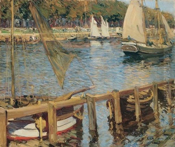 Warnemunder Hafen Oil Painting by Ulrich Huebner