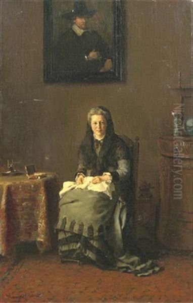 The Artist's Mother: Maria Hubrecht-pruys Van Der Hoeven (1824-1901) Oil Painting by Bramine Hubrecht