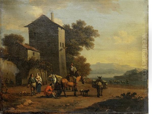 A Blacksmith Shoeing A Horse Oil Painting by Jacob van Huchtenburg