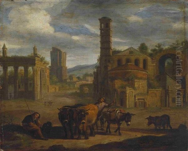 Hirten Mit Vieh Auf Dem Forum Romanum Oil Painting by Jacob van Huchtenburg